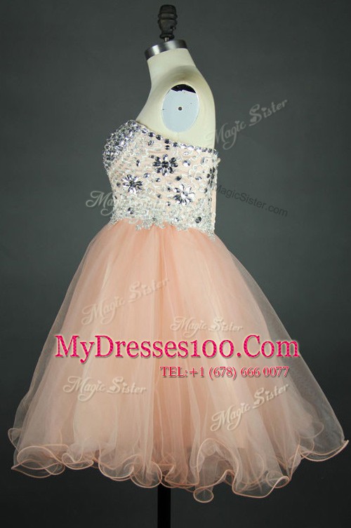 Gorgeous Sweetheart Sleeveless Evening Dress Knee Length Sashes ribbons Peach Tulle