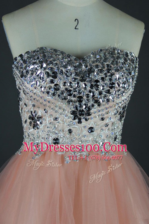 Gorgeous Sweetheart Sleeveless Evening Dress Knee Length Sashes ribbons Peach Tulle
