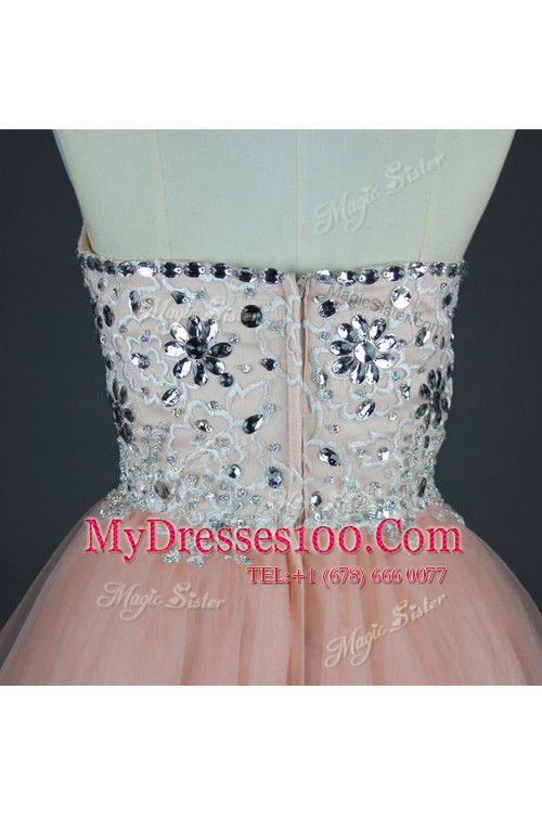 Gorgeous Sweetheart Sleeveless Evening Dress Knee Length Sashes ribbons Peach Tulle