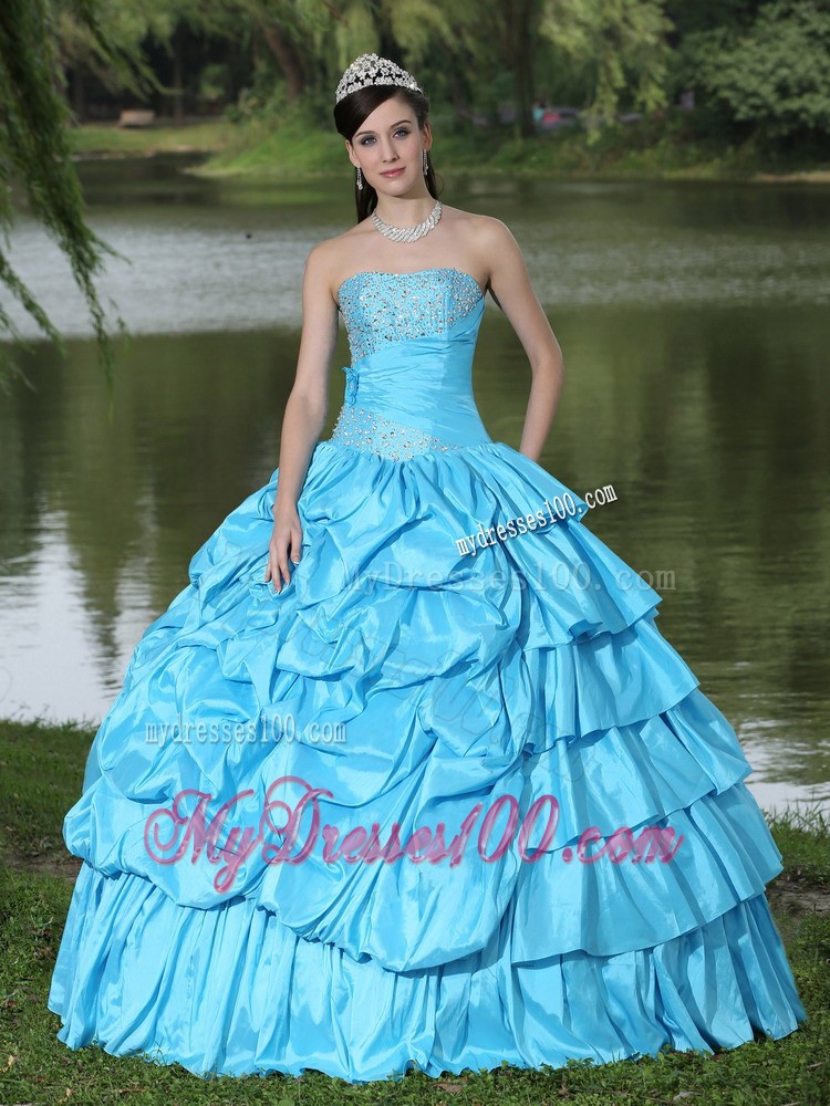 Clearance Aqua Blue Strapless Quinceanera Dress with Beading