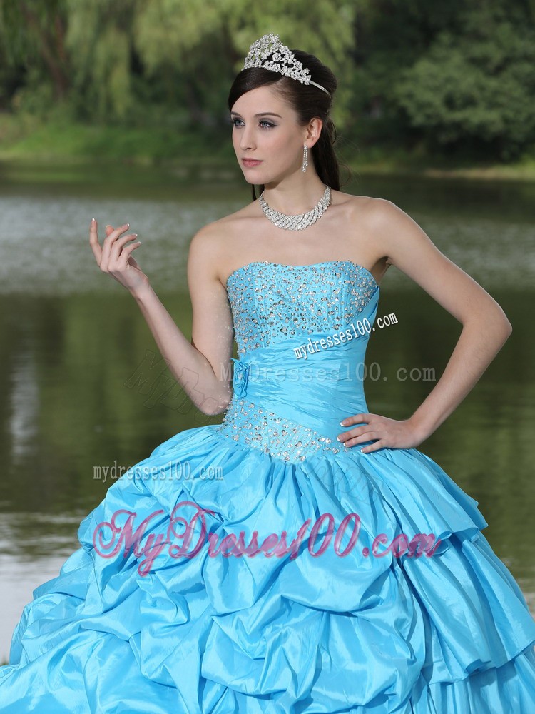 Clearance Aqua Blue Strapless Quinceanera Dress with Beading