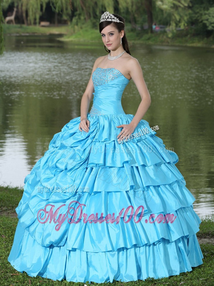 Clearance Aqua Blue Strapless Quinceanera Dress with Beading