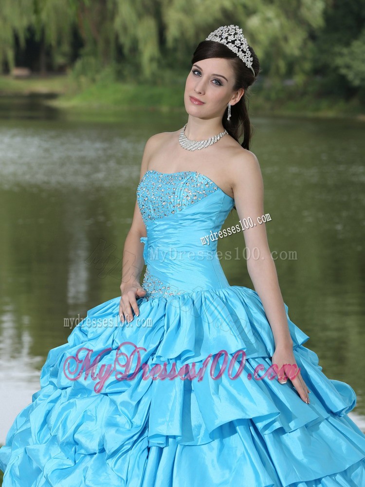 Clearance Aqua Blue Strapless Quinceanera Dress with Beading