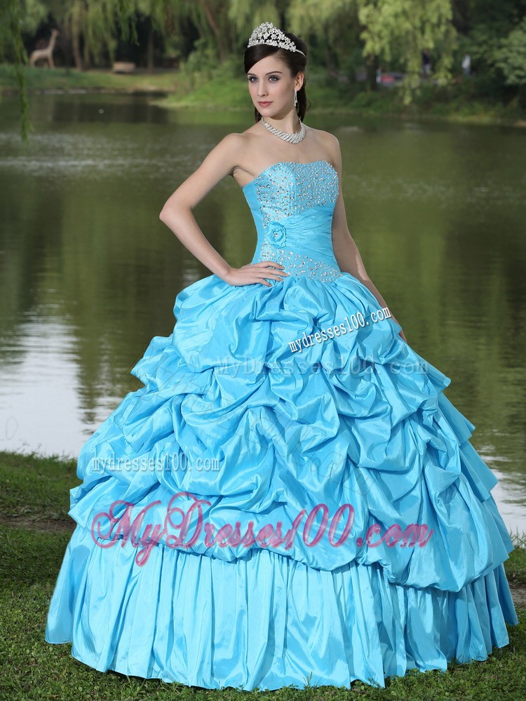 Clearance Aqua Blue Strapless Quinceanera Dress with Beading