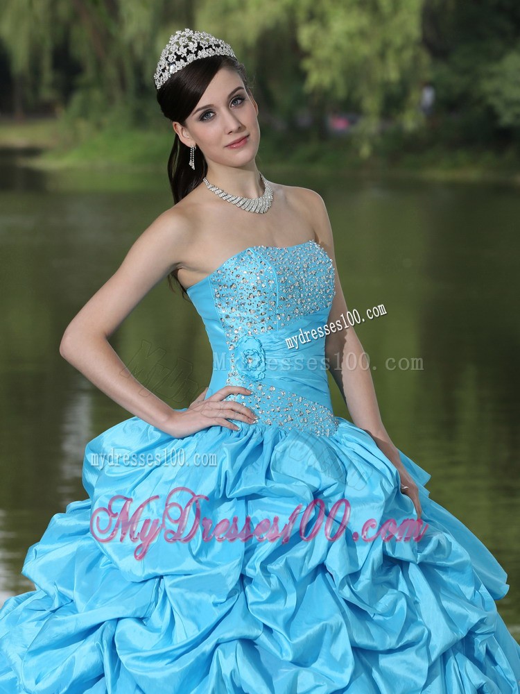 Clearance Aqua Blue Strapless Quinceanera Dress with Beading