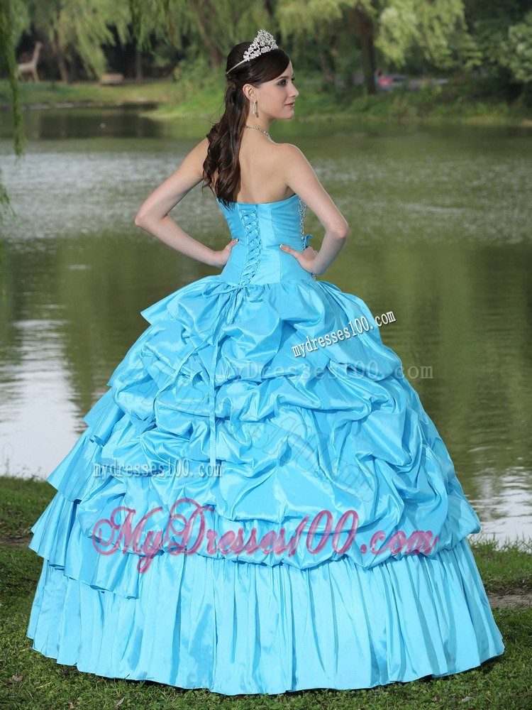 Clearance Aqua Blue Strapless Quinceanera Dress with Beading