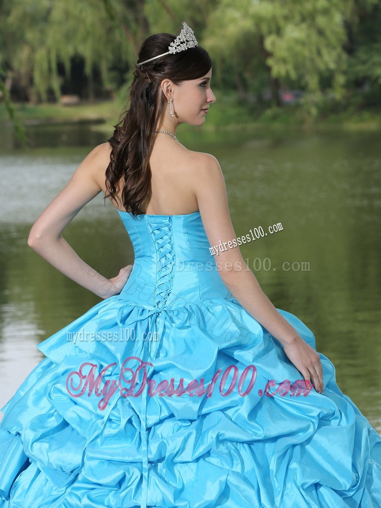 Clearance Aqua Blue Strapless Quinceanera Dress with Beading
