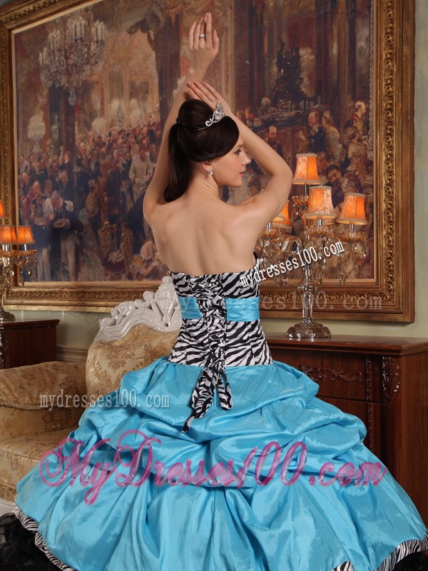 Aqua and Black Zebra Sweetheart Pick-ups Quinceanera Dress