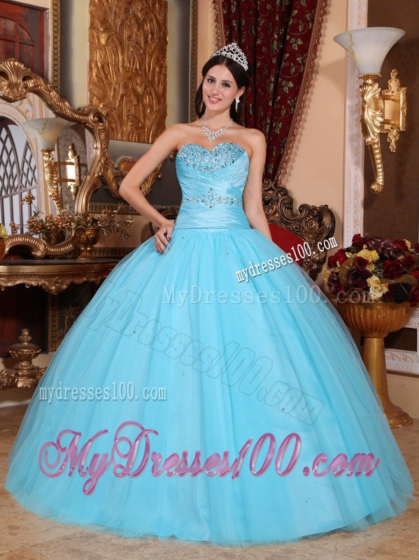 Baby Blue Ball Gown Sweetheart Quinceanera Dress with Beading