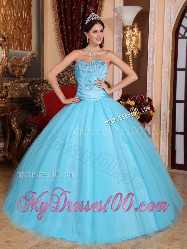 Baby Blue Ball Gown Sweetheart Quinceanera Dress with Beading