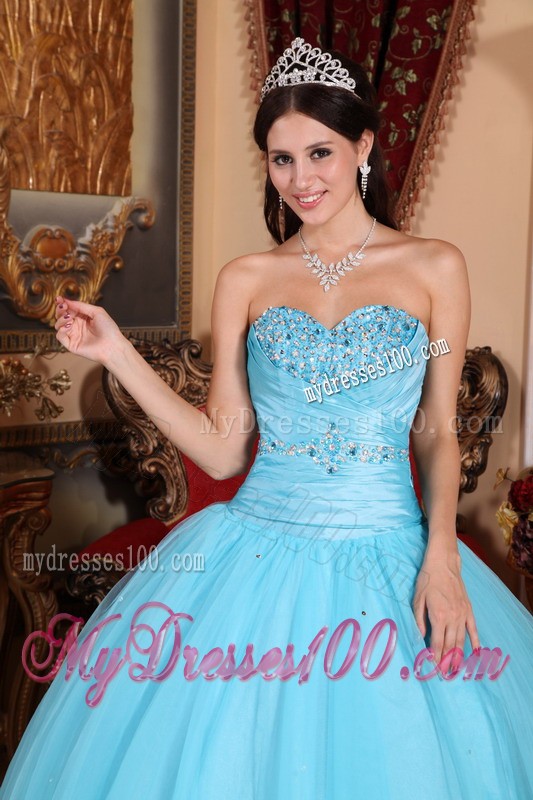 Baby Blue Ball Gown Sweetheart Quinceanera Dress with Beading
