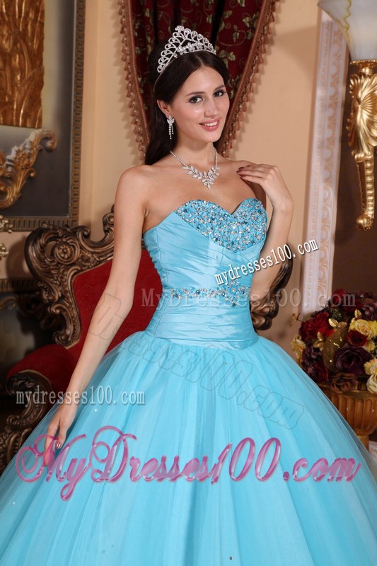 Baby Blue Ball Gown Sweetheart Quinceanera Dress with Beading
