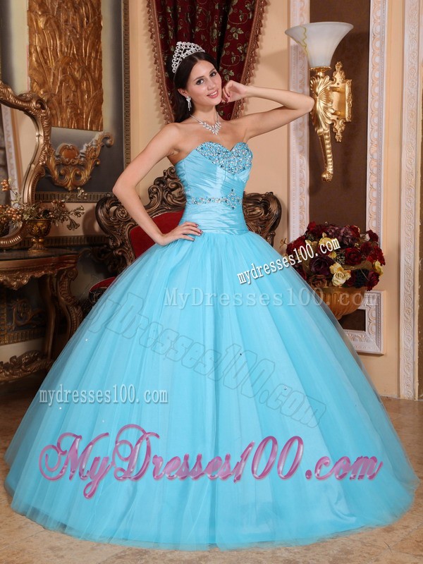 Baby Blue Ball Gown Sweetheart Quinceanera Dress with Beading