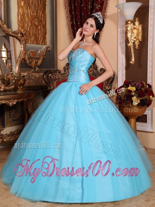 Baby Blue Ball Gown Sweetheart Quinceanera Dress with Beading