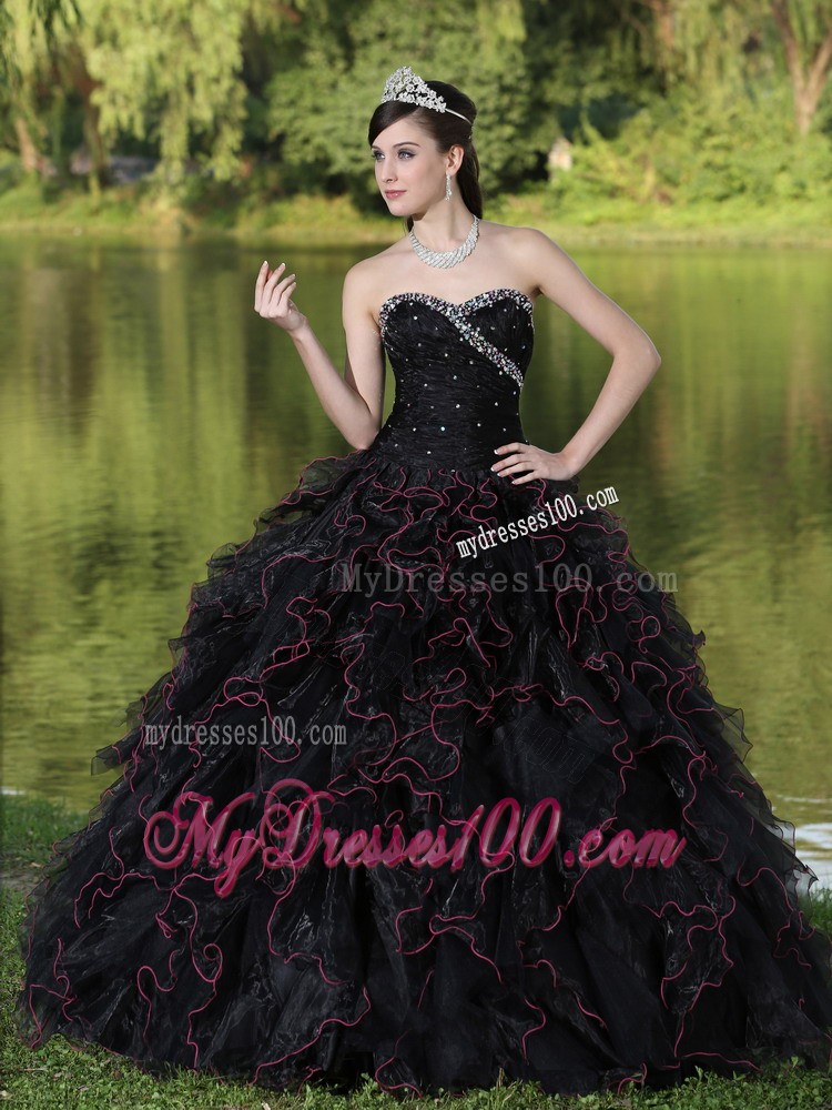 Beading Decorated Bodice Sweetheart Black Quinceanera Gown