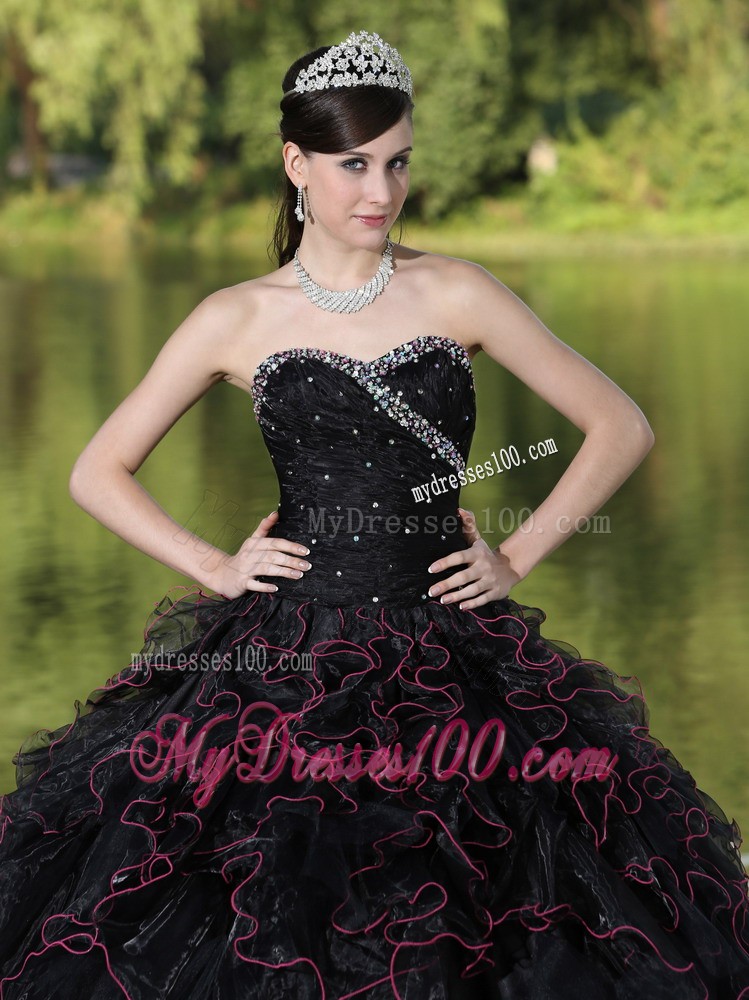 Beading Decorated Bodice Sweetheart Black Quinceanera Gown
