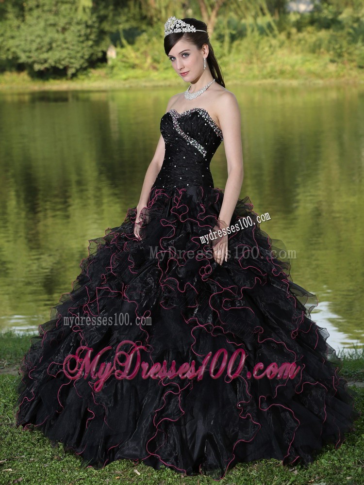 Beading Decorated Bodice Sweetheart Black Quinceanera Gown
