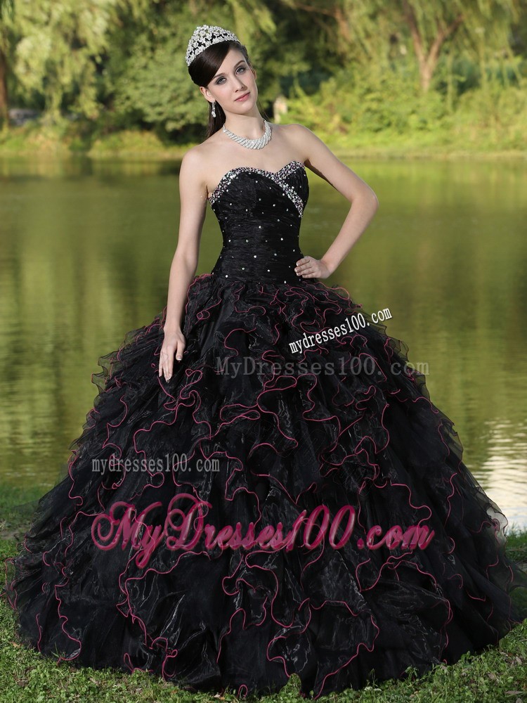 Beading Decorated Bodice Sweetheart Black Quinceanera Gown