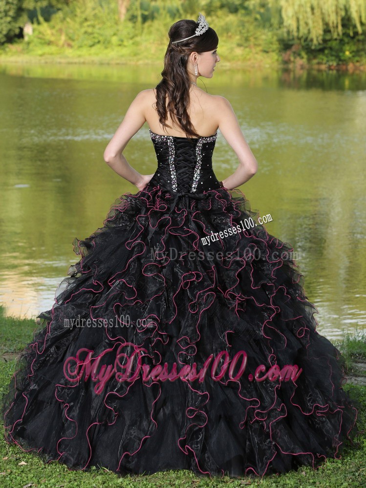 Beading Decorated Bodice Sweetheart Black Quinceanera Gown