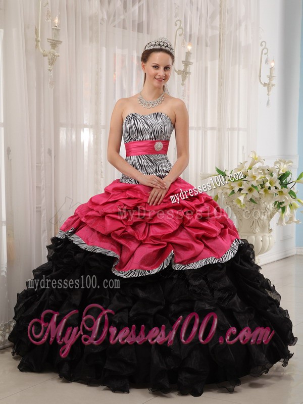 Brand New Red and Black Sweetheart Sweet 16 Dress with Zebra