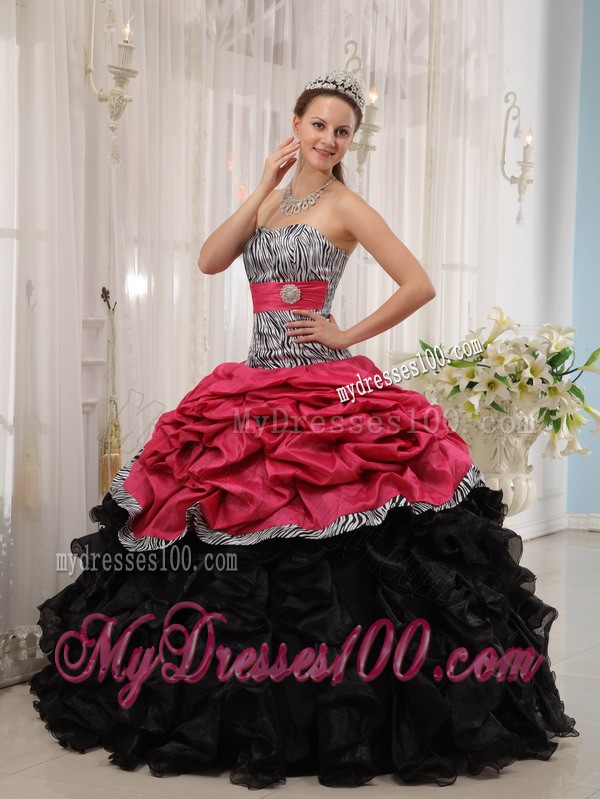 Brand New Red and Black Sweetheart Sweet 16 Dress with Zebra