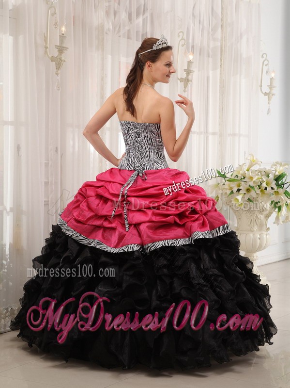 Brand New Red and Black Sweetheart Sweet 16 Dress with Zebra