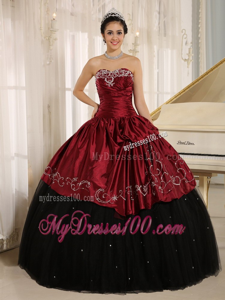 Beaded and Embroidered Black and Wine Red Quinceanera Dress