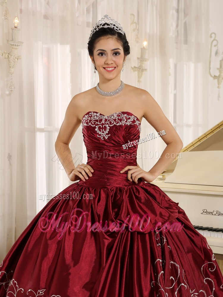Beaded and Embroidered Black and Wine Red Quinceanera Dress