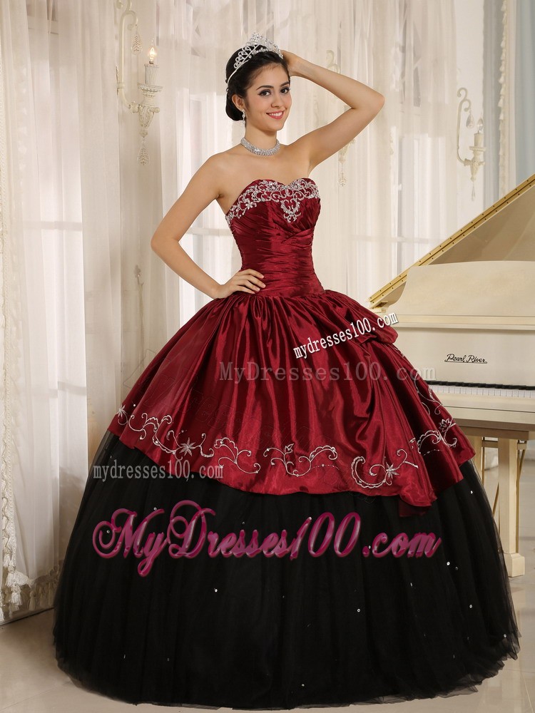Beaded and Embroidered Black and Wine Red Quinceanera Dress