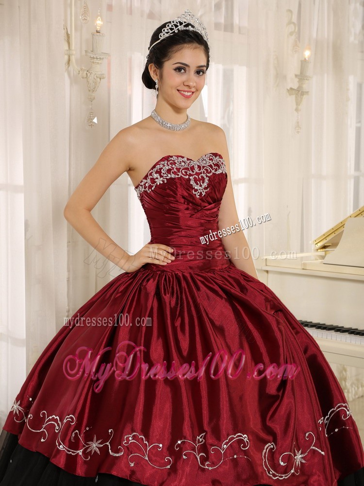 Beaded and Embroidered Black and Wine Red Quinceanera Dress