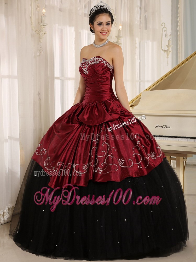 Beaded and Embroidered Black and Wine Red Quinceanera Dress