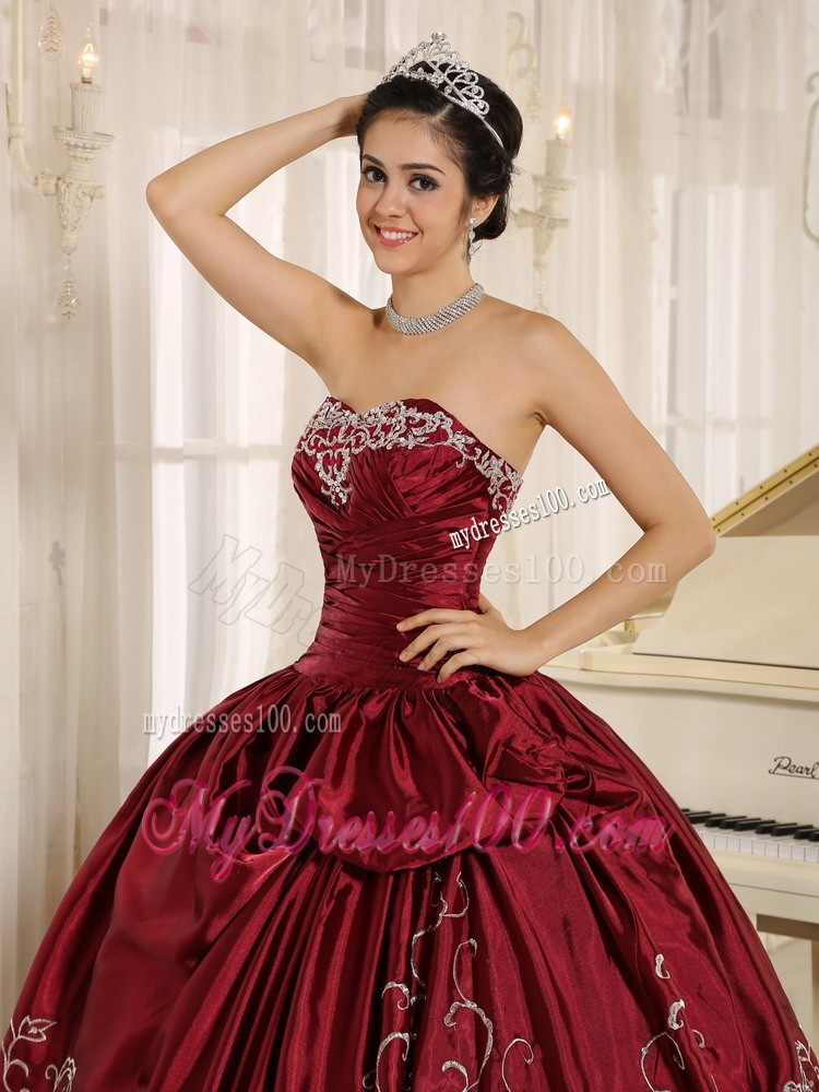 Beaded and Embroidered Black and Wine Red Quinceanera Dress