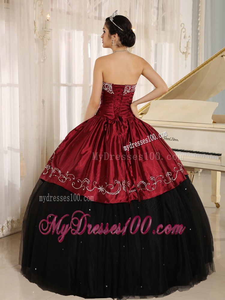 Beaded and Embroidered Black and Wine Red Quinceanera Dress