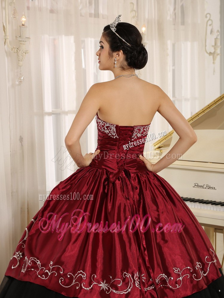 Beaded and Embroidered Black and Wine Red Quinceanera Dress