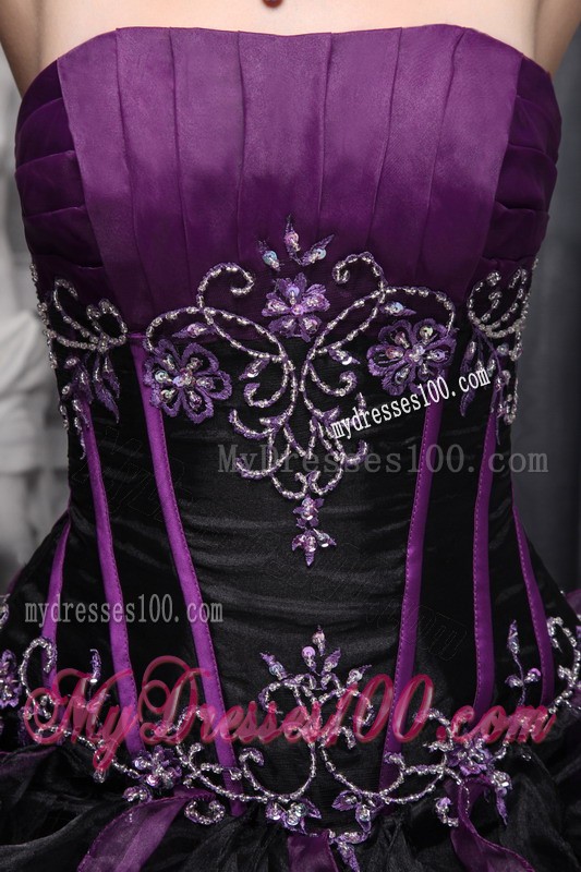 Exclusive Black and Purple Ruffled Ball Gown Quinceanera Dress