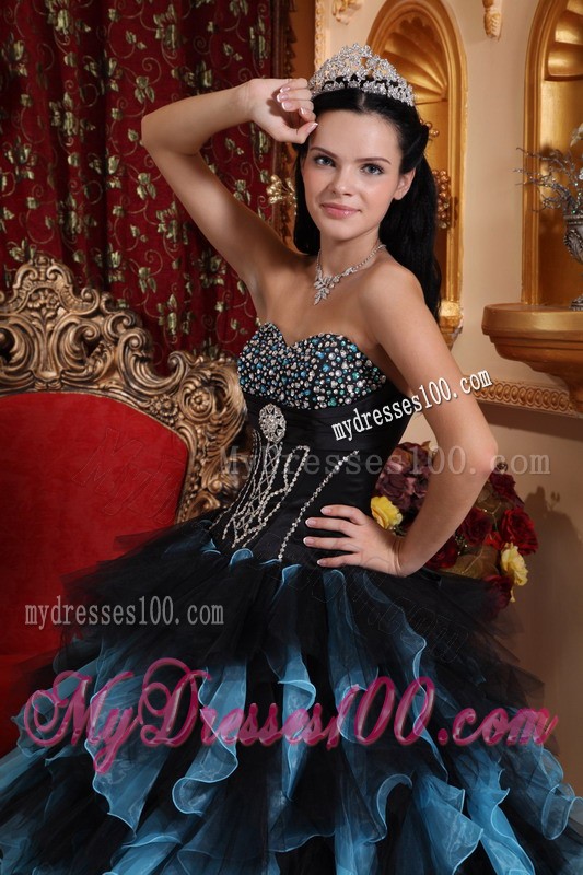 Exclusive Sweetheart Blue and Black Ruffles Quinceanera Dress