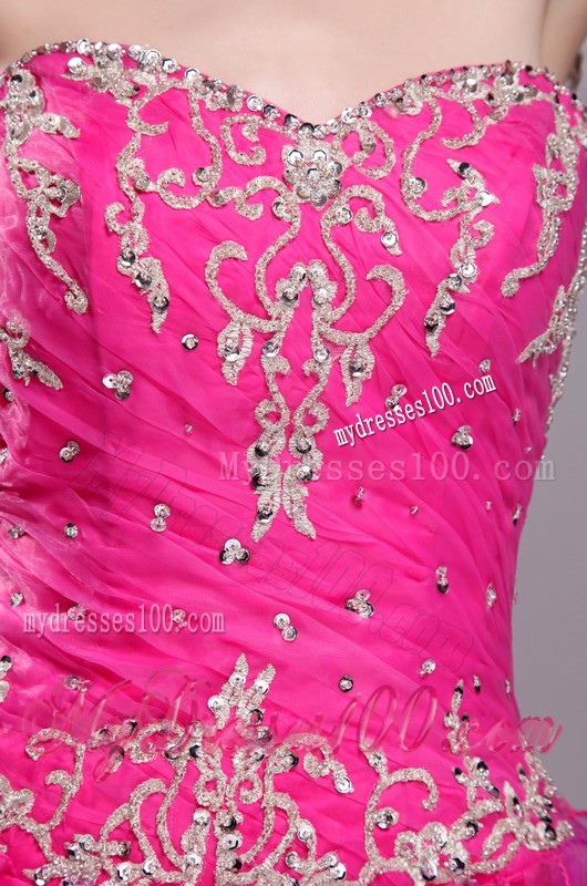 Cute Sweetheart Appliques Fuchsia Ruffled Quinceanera Dress