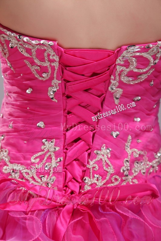 Cute Sweetheart Appliques Fuchsia Ruffled Quinceanera Dress