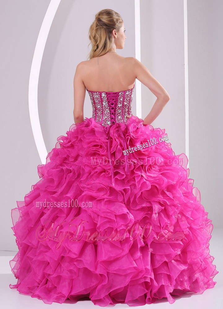 Good Beaded Hot Pink Sweetheart Quinceanera Gown with Ruffled Layers