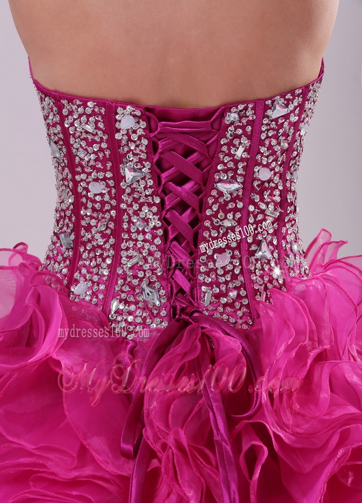 Good Beaded Hot Pink Sweetheart Quinceanera Gown with Ruffled Layers