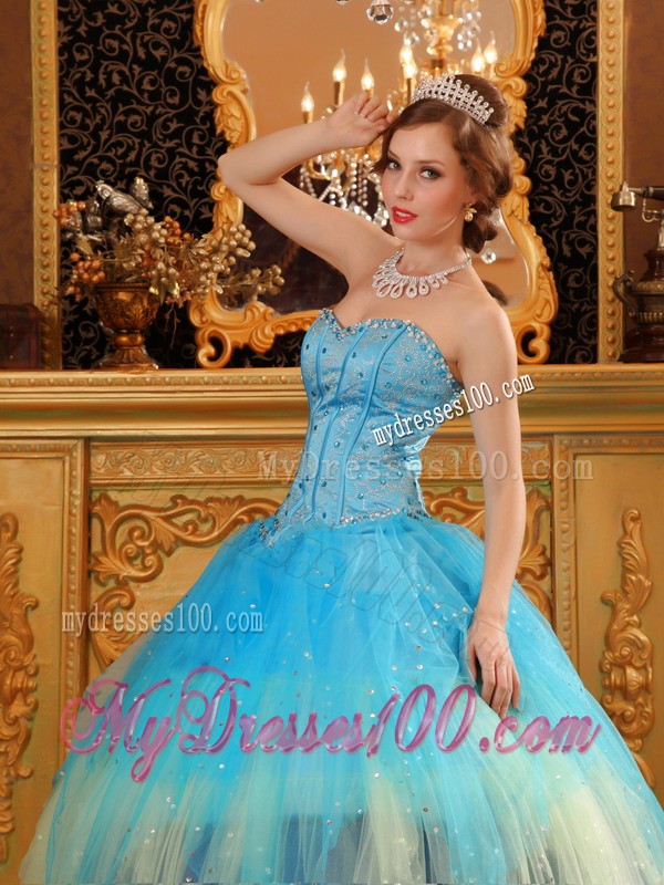 Luxurious Colorful Sweetheart Beading Satin and Tulle Quinceanera Dress