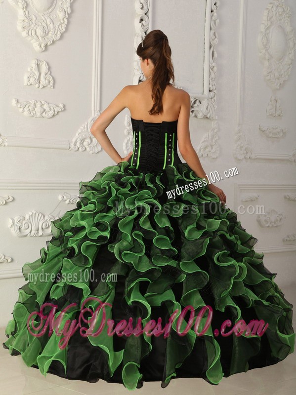 Green Sweetheart Beaded Quinceanera Dress with Ruffled Layers