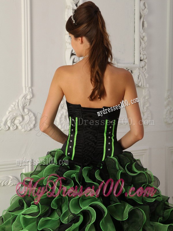 Green Sweetheart Beaded Quinceanera Dress with Ruffled Layers