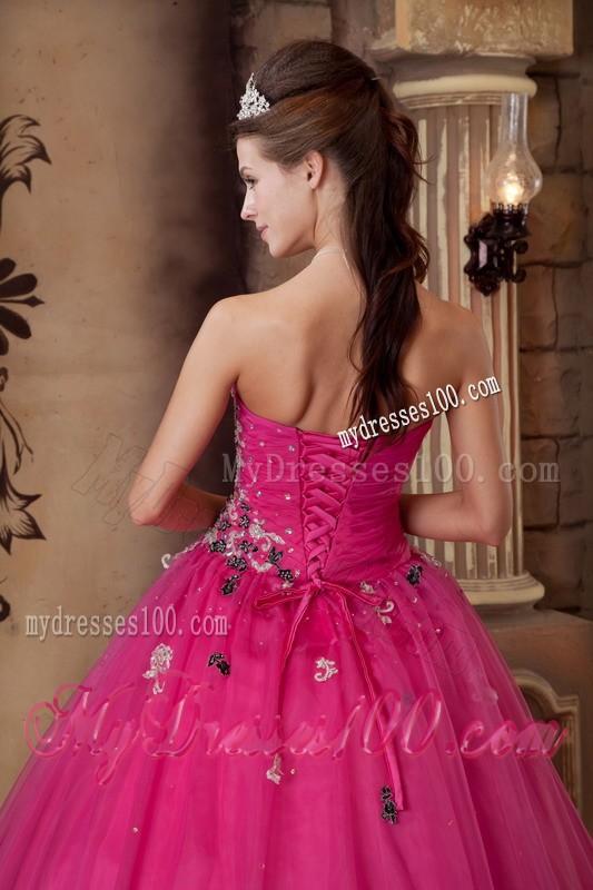 A-line Hot Pink Sweetheart Beading and Hand Made Flower Quinceanera Dresses