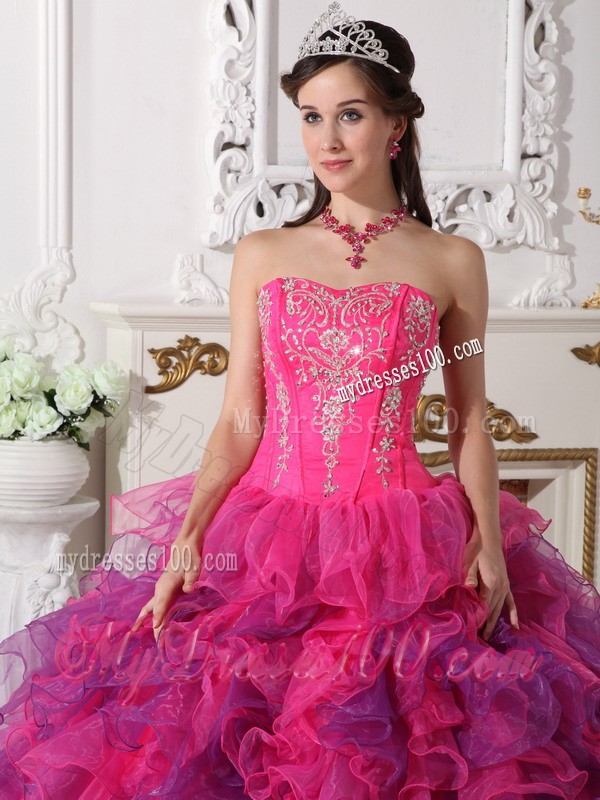 Sweetheart Hot Pink and Purple Ball Gown Floor-length Sweet 15 Dresses