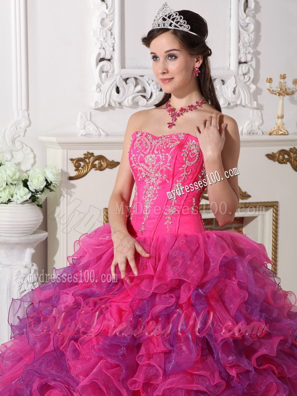 Sweetheart Hot Pink and Purple Ball Gown Floor-length Sweet 15 Dresses