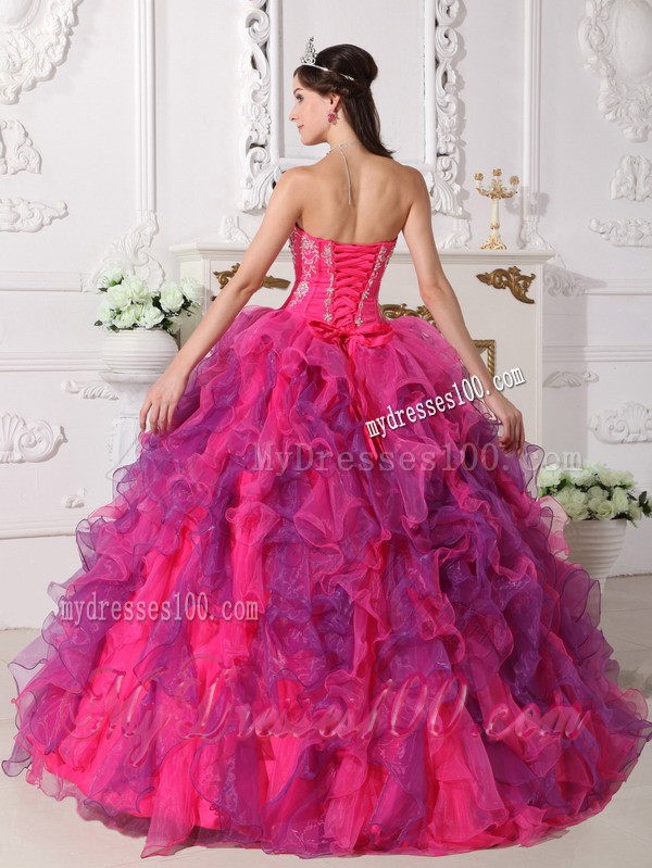 Sweetheart Hot Pink and Purple Ball Gown Floor-length Sweet 15 Dresses