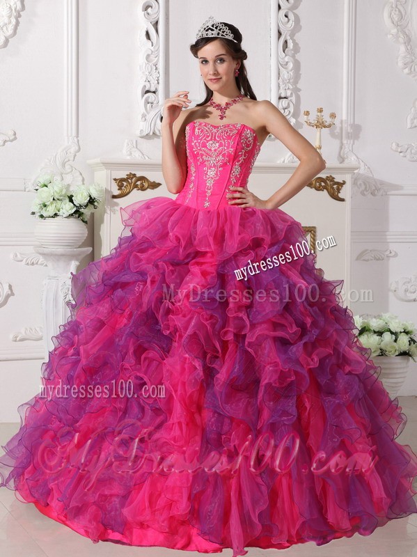 Sweetheart Hot Pink and Purple Ball Gown Floor-length Sweet 15 Dresses