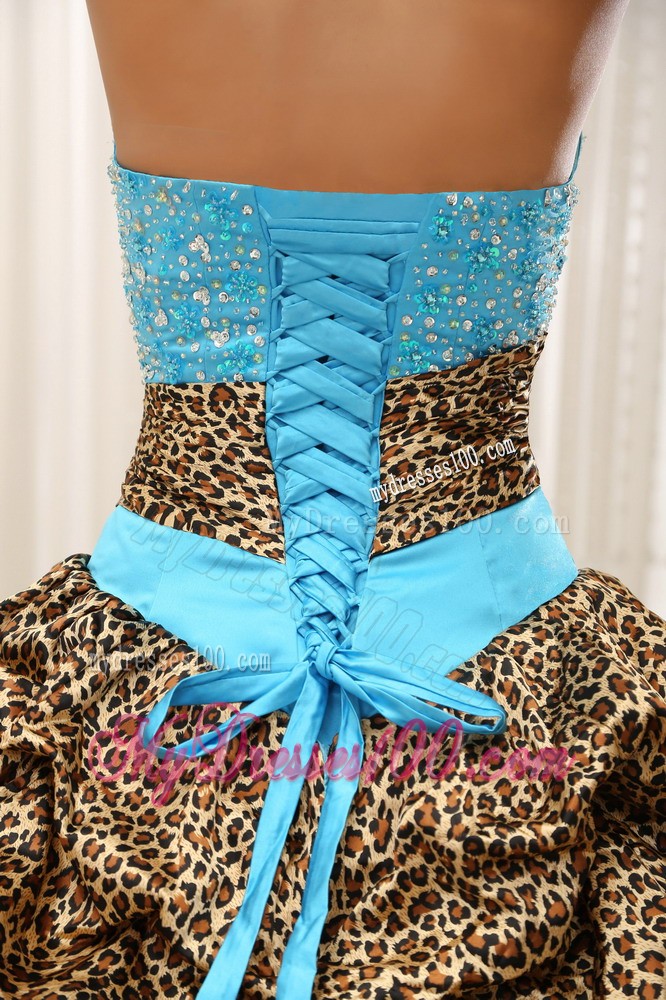 Beaded Sweetheart Quinceanera Dress with Leopard Court Train