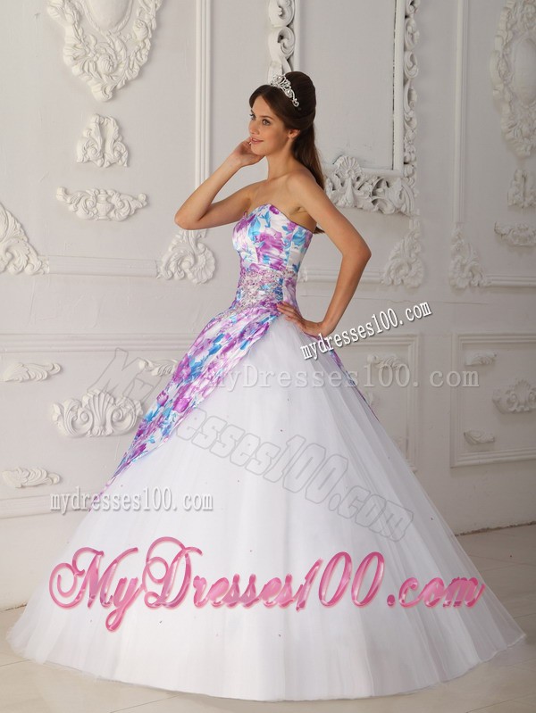 Multi-color Printed A-line Sweetheart Quinceanera Dress in Tulle